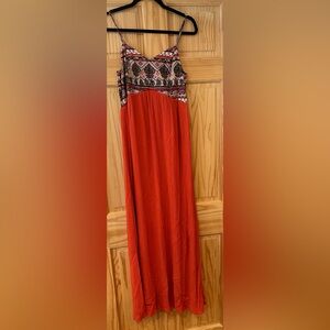 Large Xhilaration Bohemian Style Orange and Embroidered Maxi Dress